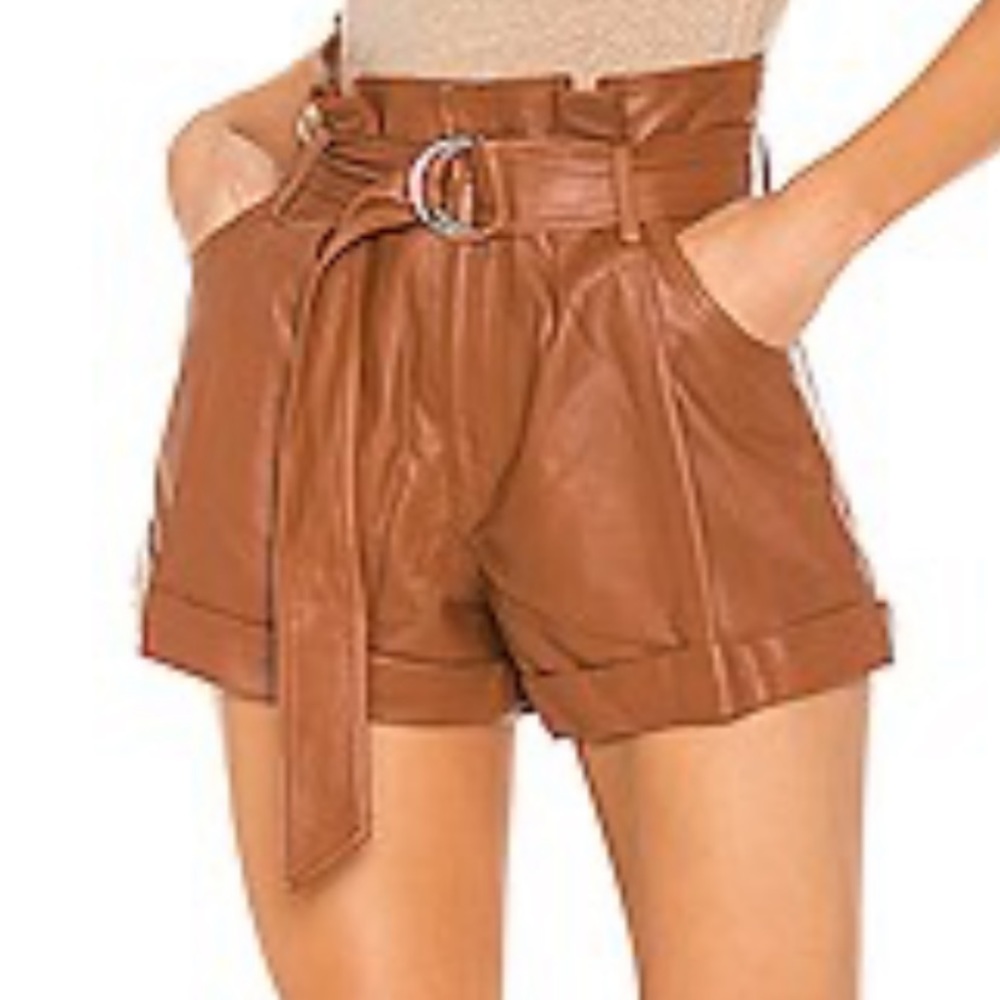 Marissa Webb Dixon Leather Paperbag Shorts Belted Cuffed Sienna Brown NWT